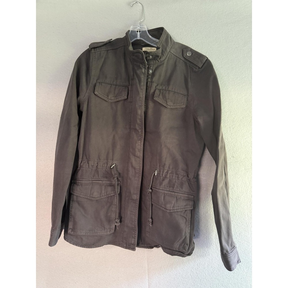 Lucky Brand Jacket Womens Small Brown Cotton Twill Military Zip Front Pockets